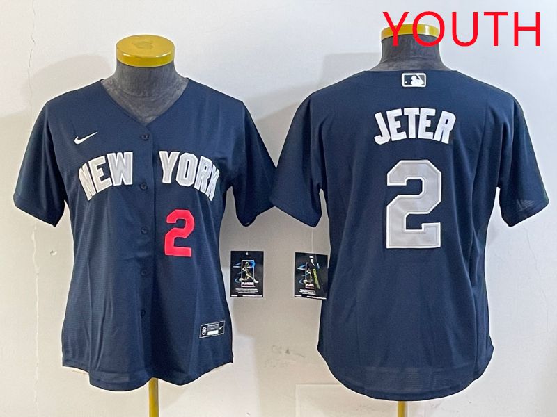 Youth New York Yankees 2 Jeter Blue Game 2025 Nike MLB Jersey style 3